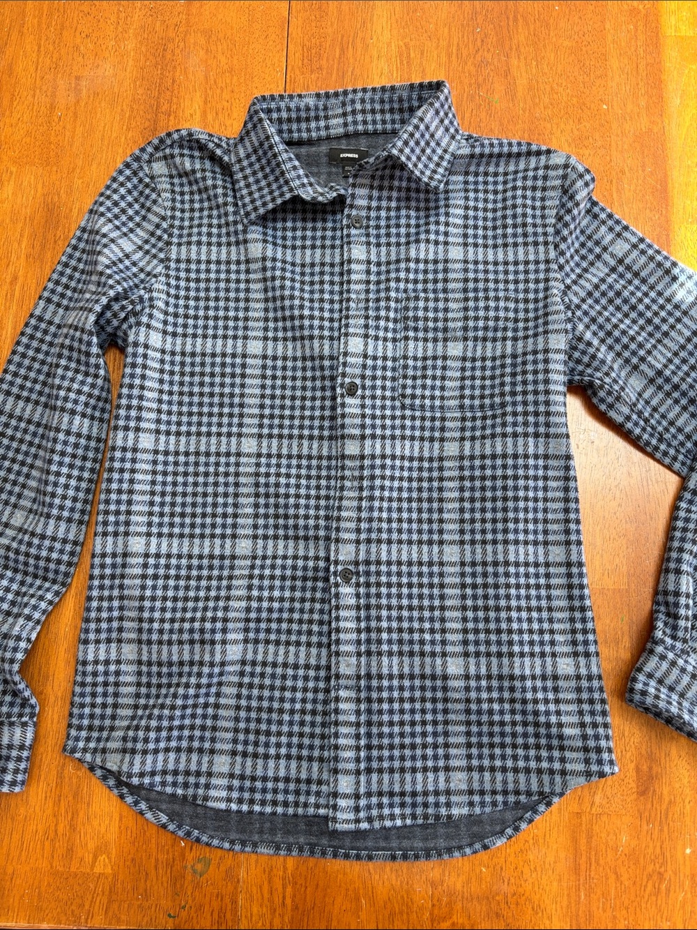 Express Black and Blue Plaid Button-Down flannel Shirt
